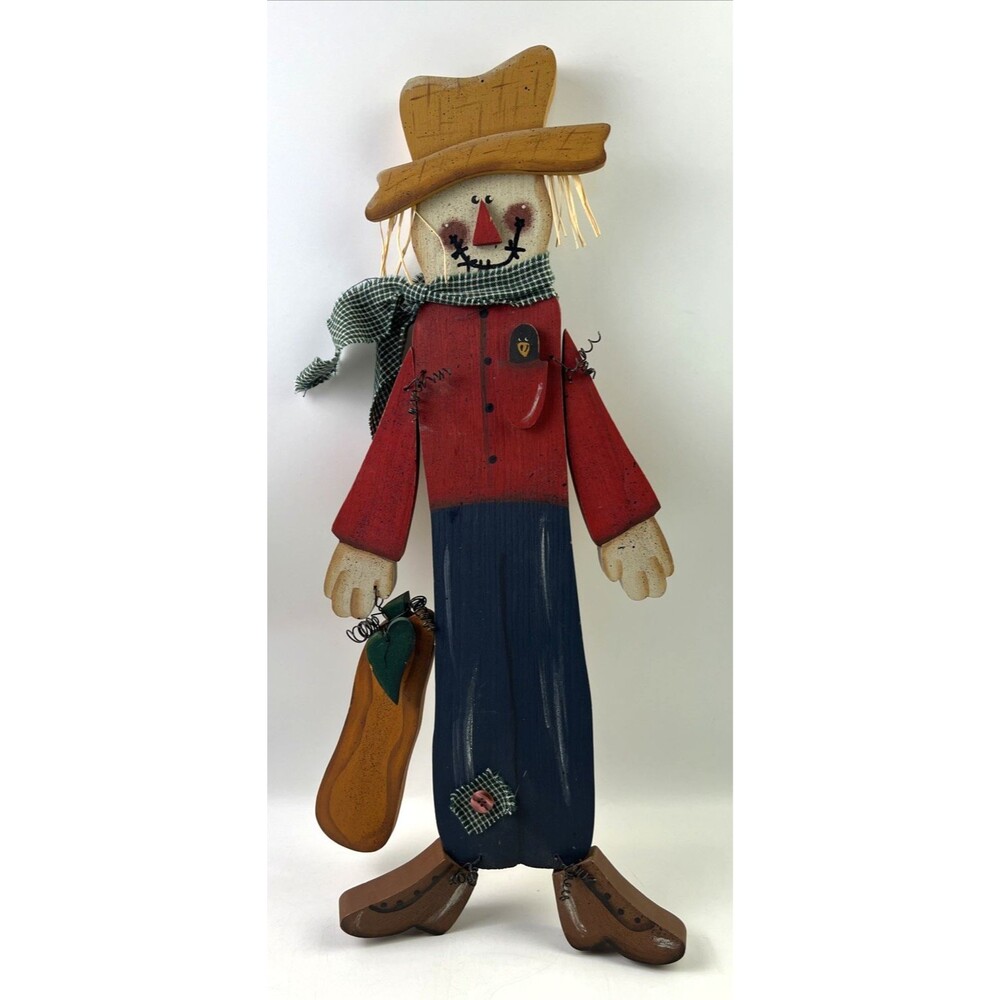 Harvest Hanging Scarecrow Holding Pumpkin 21" With a Crow in His Pocket!